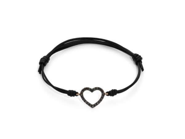 Bracciale con cordino cuore e diamanti neri